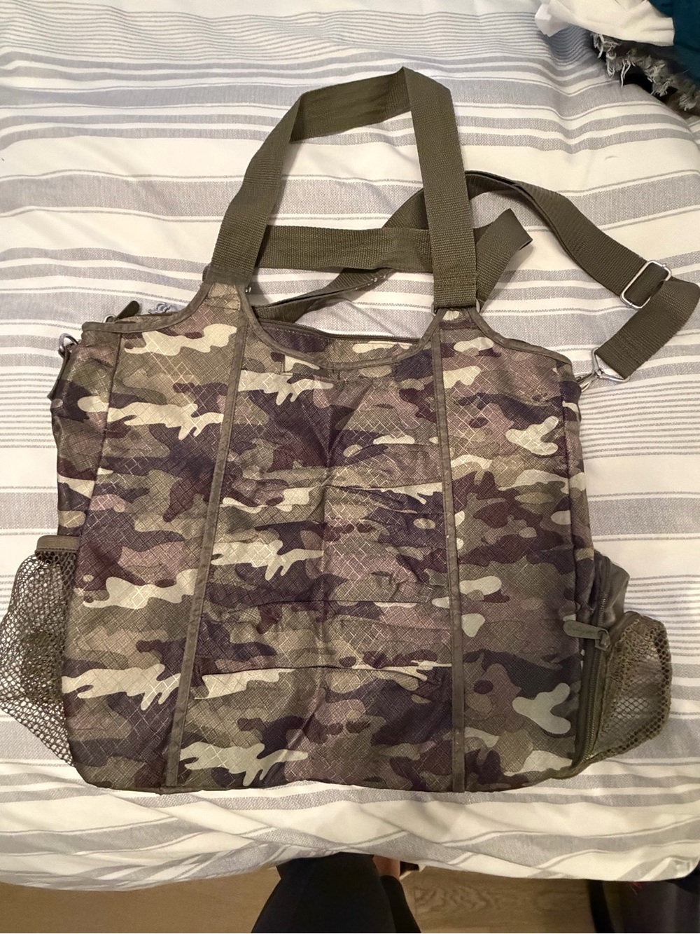 thirty-one Camo Travel Tote in Olive Green and Brown